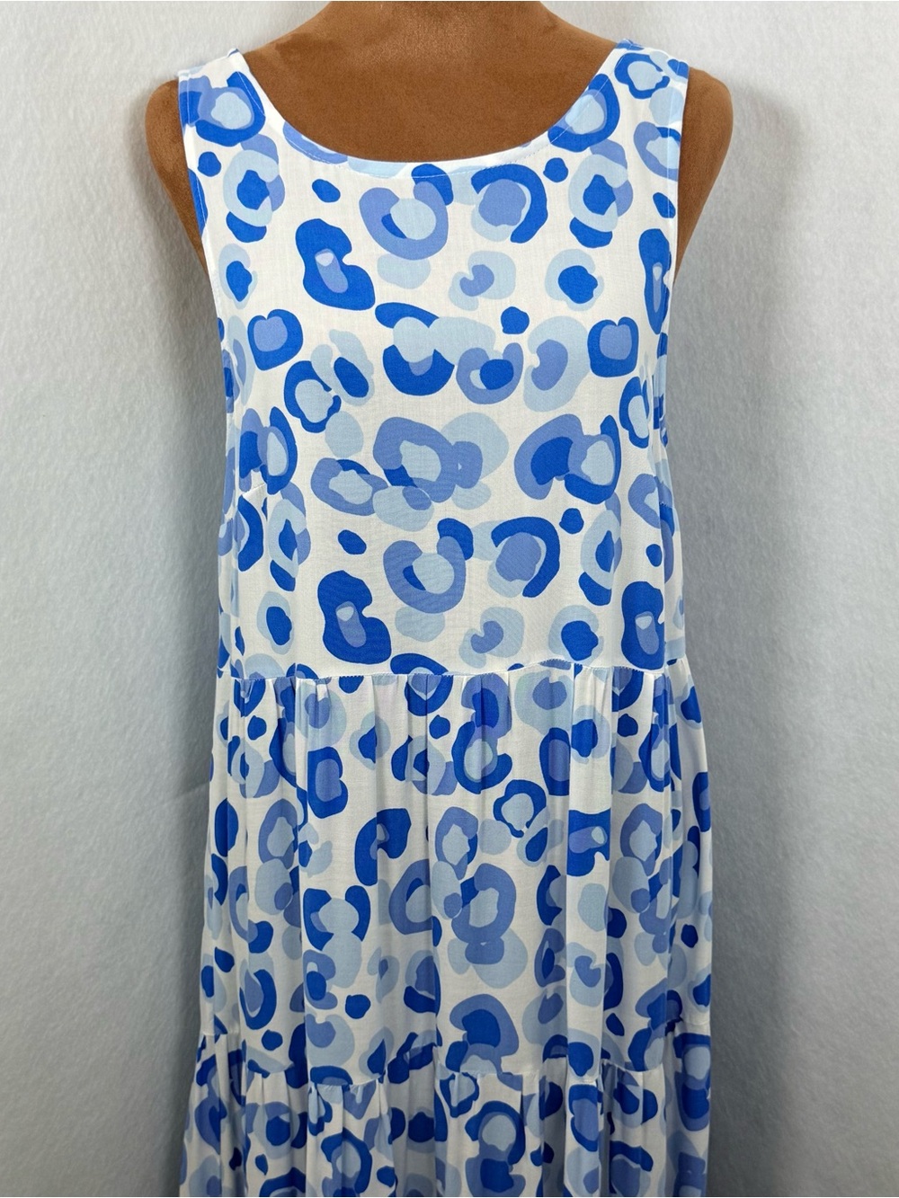 Cottagecore Tiered Blue Leopard Print Small Maxi Dress Viscose - Picture 6 of 10